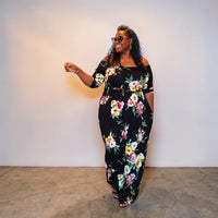 Plus Size Off Shoulder Floral Maxi Dress
