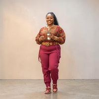 Women's Burgundy High Waist Cargo Pants