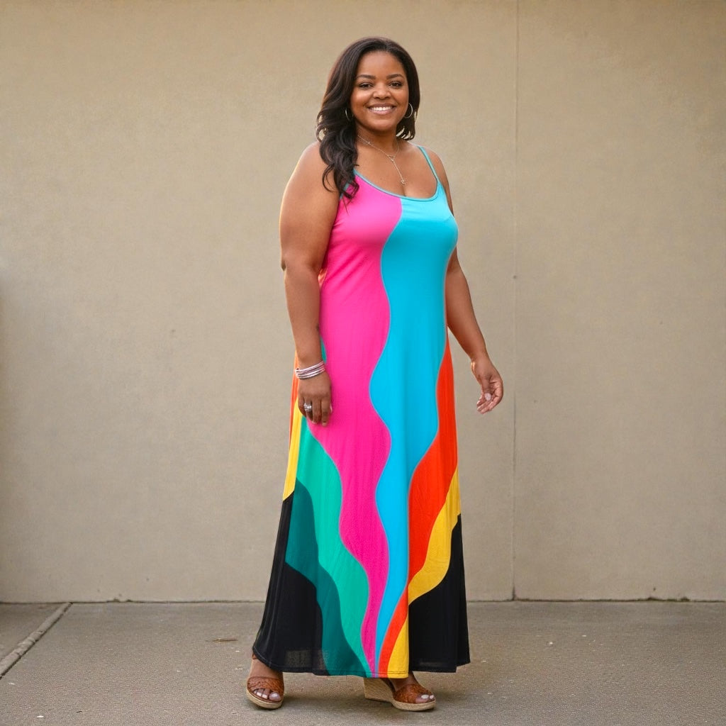 Women's Plus Size Color Block Maxi Dress