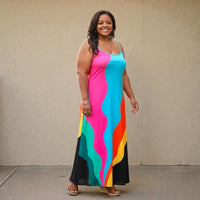 Women's Plus Size Color Block Maxi Dress