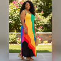 Women's Plus Size Color Block Maxi Dress