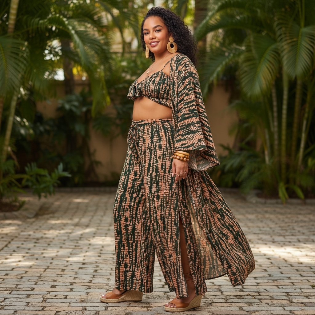Rebdolls Black and Tan Wide Leg and Kimono Set 18/20