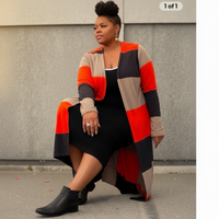 Plus Size Earthtone Striped Cardigan 2X