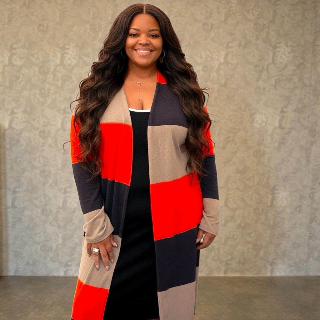 Plus Size Earthtone Striped Cardigan 2X