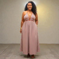 Women’s Striped Halter Neck Maxi Dress