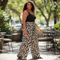 Womens Plus Black and White Wide Leg Belt Pant