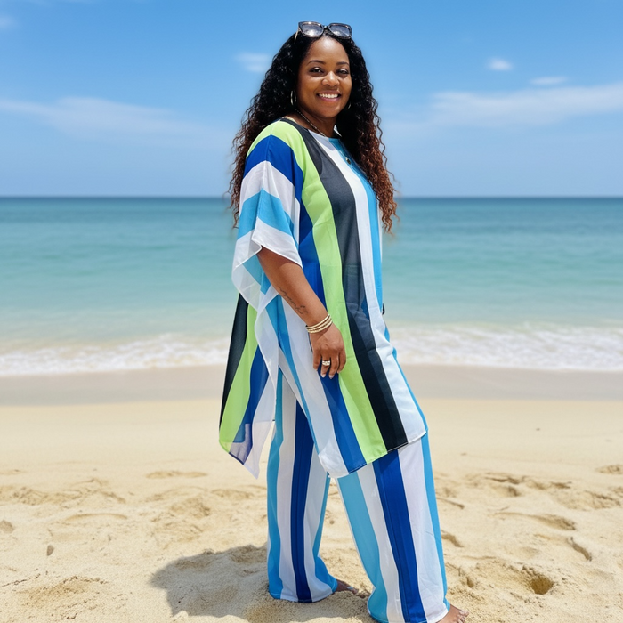 Women's Plus Size Chiffon Striped Pants Set