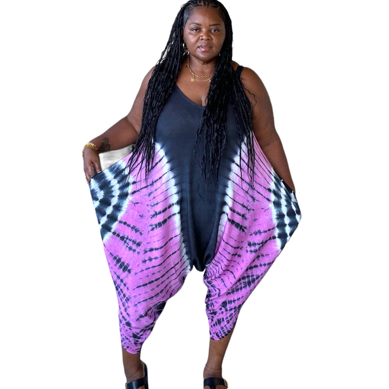 Women's Plus Size Tie Dye Jumpsuit With Pockets - Fabulously Dressed Boutique 