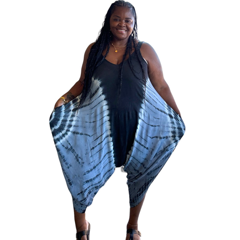 Women's Plus Size Tie Dye Jumpsuit With Pockets - Fabulously Dressed Boutique 