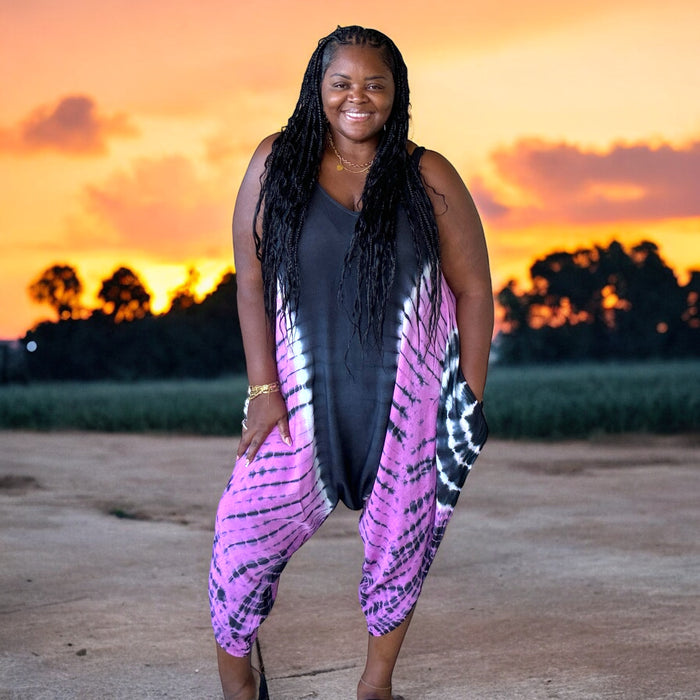Women's Plus Size Tie Dye Jumpsuit With Pockets - Fabulously Dressed Boutique 
