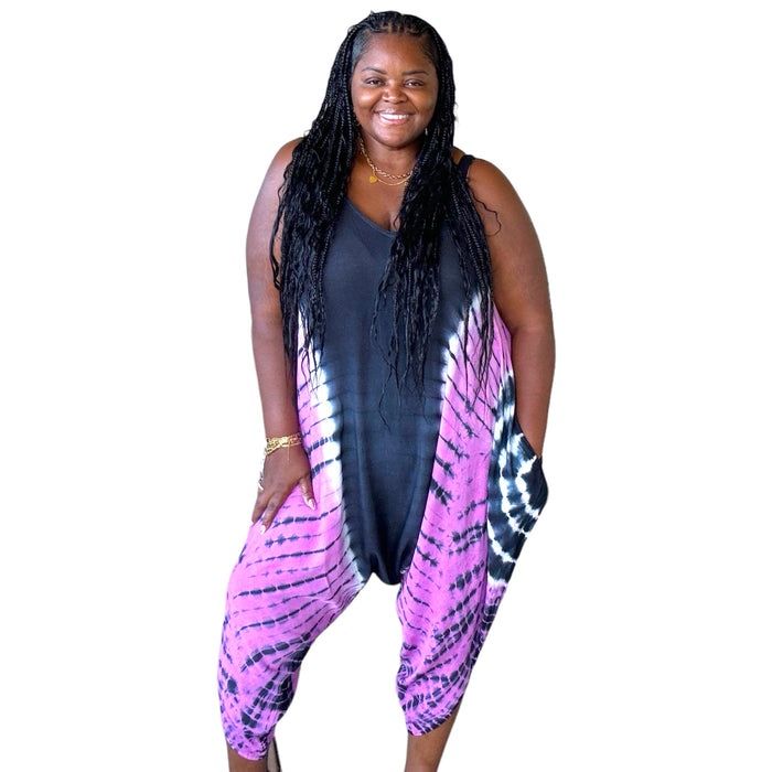 Women's Plus Size Tie Dye Jumpsuit With Pockets - Fabulously Dressed Boutique 