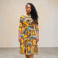 Women's Medallion Print Plus Size Belted Midi Dress