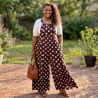 Women’s Stunning Wide Leg Brown Polka Dot Maxi Jumpsuit
