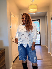 Womens White Knit Sweater Oversized Crochet Sweater