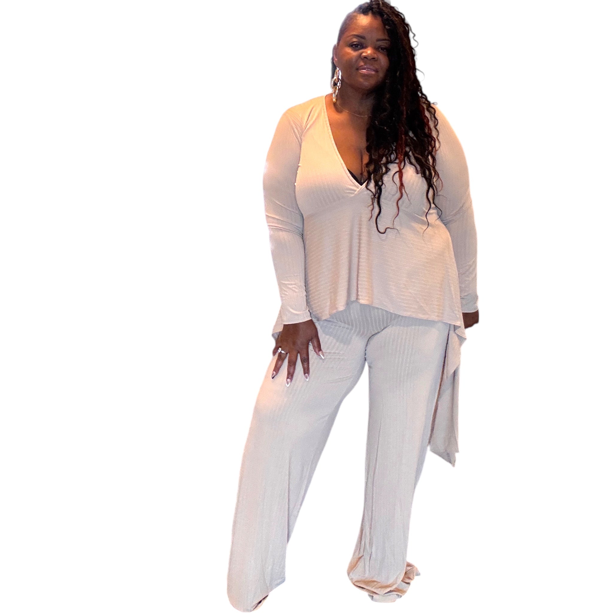 Plus Size 2 Piece Ribbed Crop Top Set