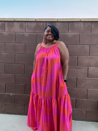 Womens Elegant Brushed Pink Maxi Dress With Pockets - Fabulously Dressed Boutique 