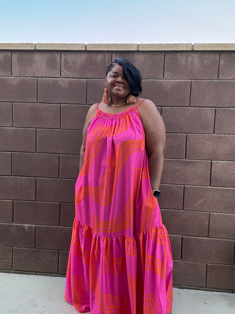 Womens Elegant Brushed Pink Maxi Dress With Pockets - Fabulously Dressed Boutique 
