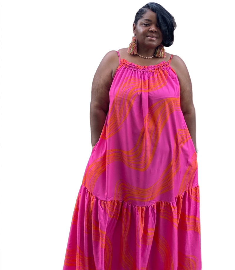 Womens Elegant Brushed Pink Maxi Dress With Pockets - Fabulously Dressed Boutique 