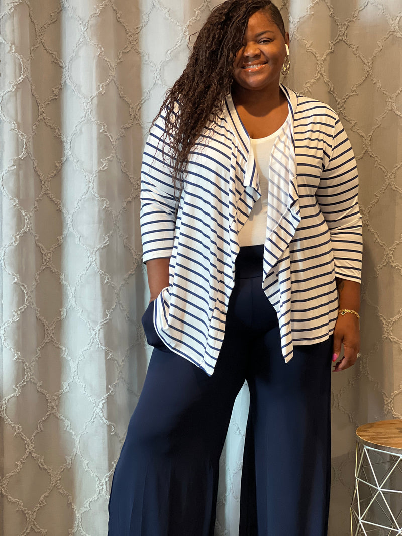 Women's Plus Size Striped Open Front Cardigans - Fabulously Dressed Boutique 