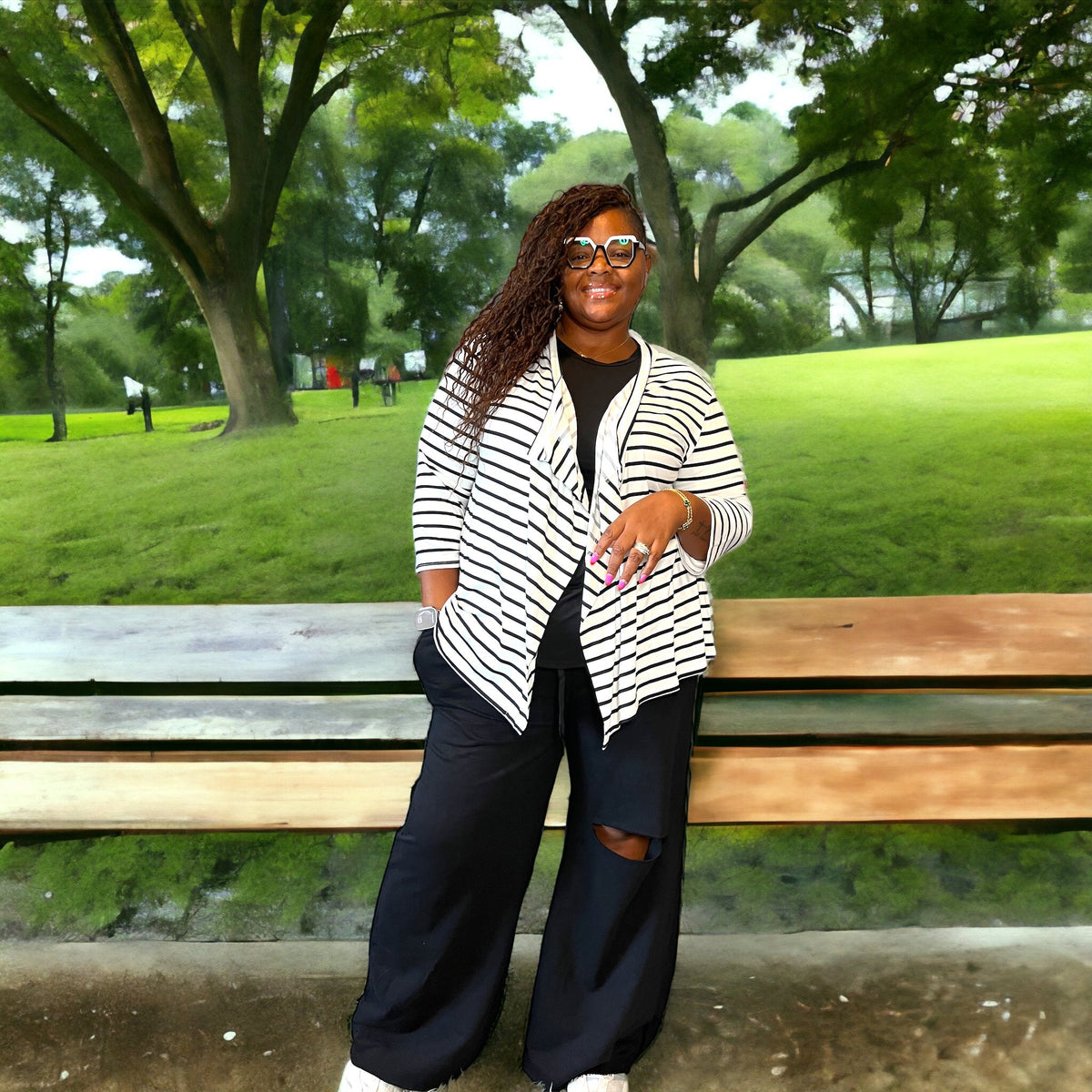 Women's Plus Size Striped Open Front Cardigans - Fabulously Dressed Boutique 