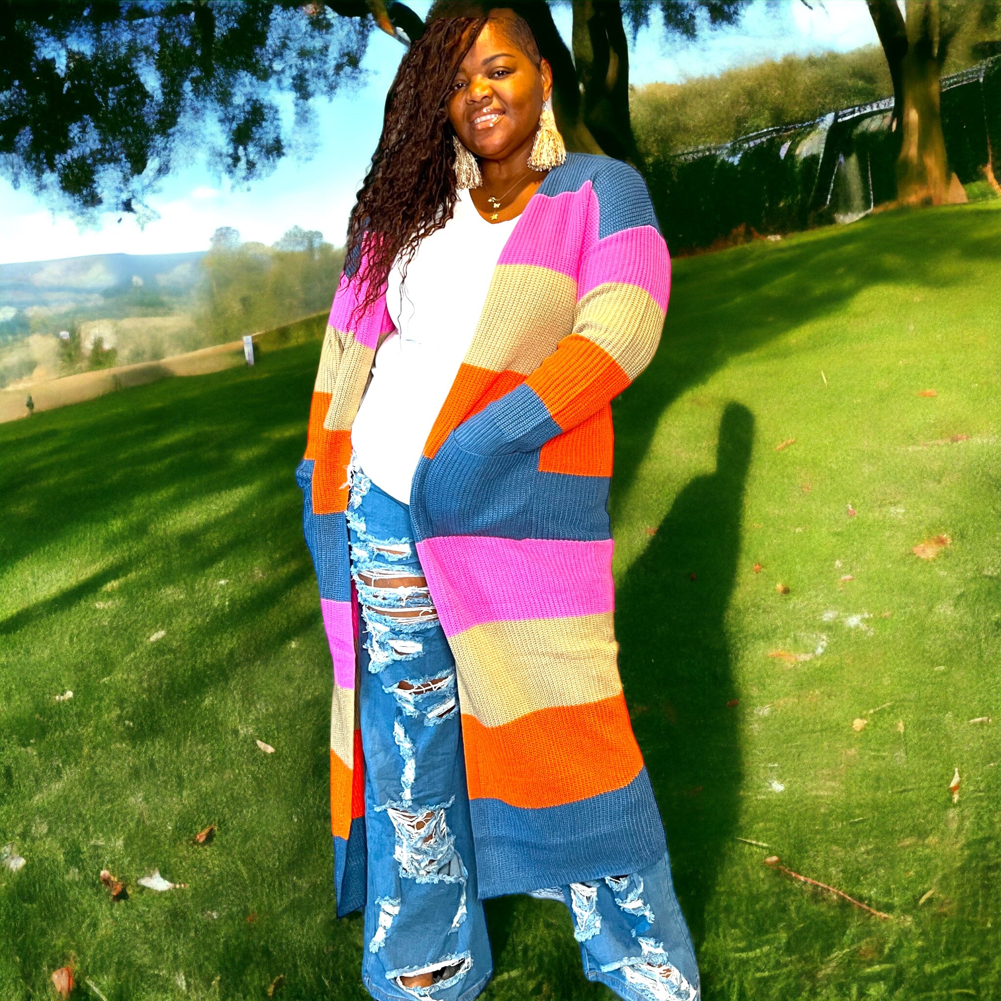 Women's Vibrant Striped Maxi Cardigan - Fabulously Dressed Boutique 