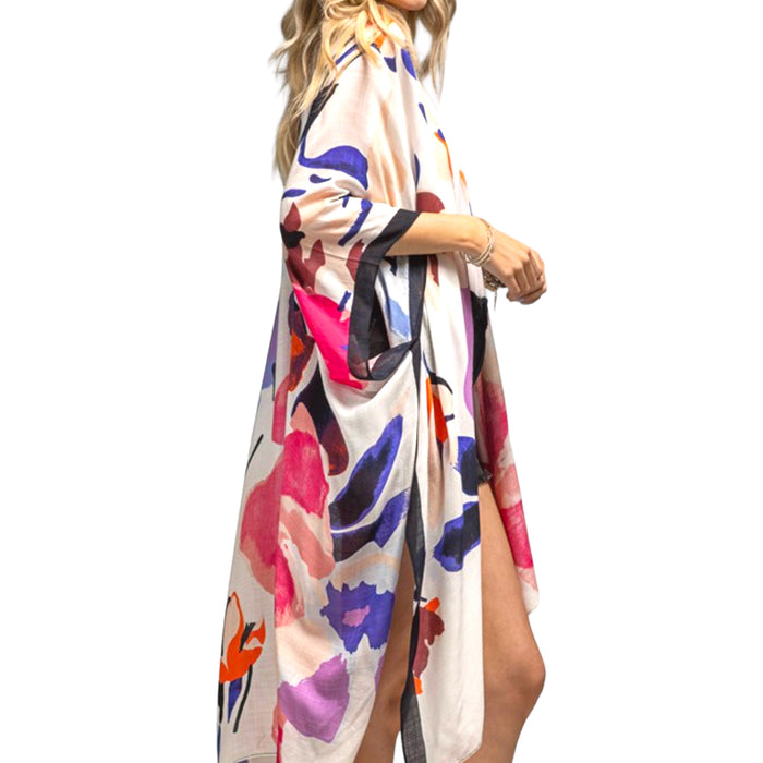 Women's Floral Watercolor Kimono - Fabulously Dressed Boutique 