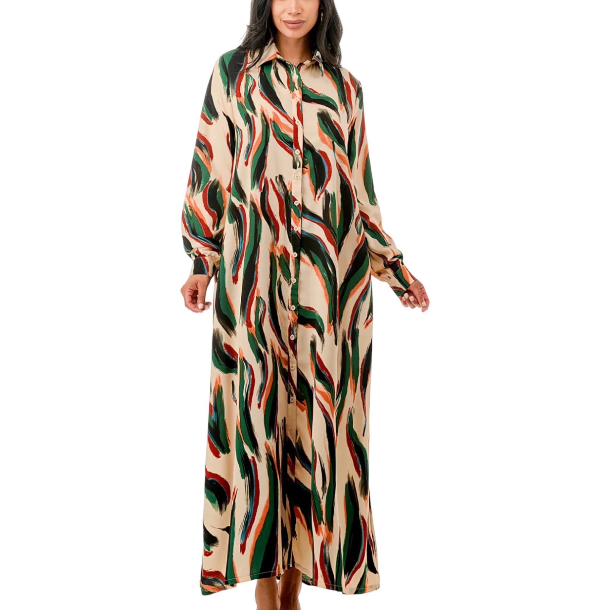 Women's Plus Size Brushed Long Sleeve Maxi Dress - Fabulously Dressed Boutique 