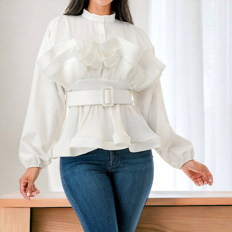 Women's Plus Size Elegant Ruffled Blouse - Fabulously Dressed Boutique 