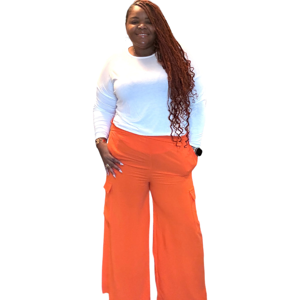 Plus Size Butter Orange Cargo Pants Set - Fabulously Dressed Boutique
