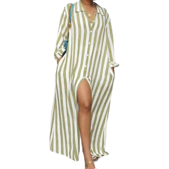 Women's Plus Size Striped Maxi Dress/Duster - Fabulously Dressed Boutique 