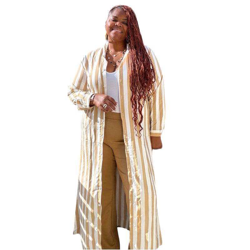 Women's Plus Size Striped Maxi Dress/Duster - Fabulously Dressed Boutique 