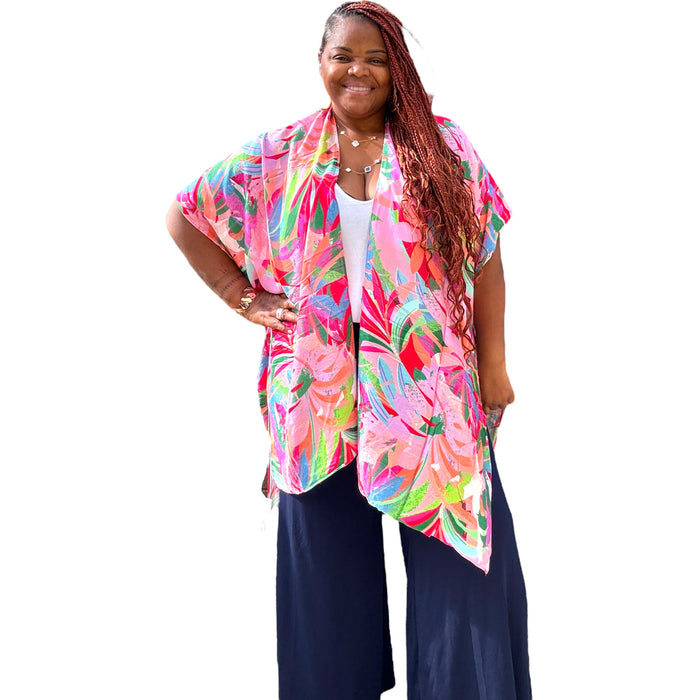 Women's Vibrant Neon Color Splash Kimono - Fabulously Dressed Boutique 