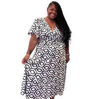 Women's Plus Black And White Geometric Maxi Dress - Fabulously Dressed Boutique 