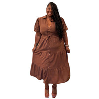 Linen Plus Size Brown Button Down Maxi Dress - Fabulously Dressed Boutique 