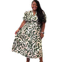 Linen Olive and Cream Plus Size Maxi Dress - Fabulously Dressed Boutique 