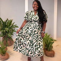 Linen Olive and Cream Plus Size Maxi Dress - Fabulously Dressed Boutique 