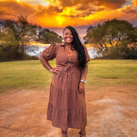 Linen Plus Size Brown Button Down Maxi Dress - Fabulously Dressed Boutique 