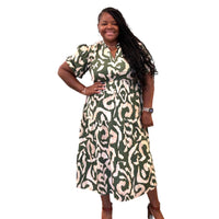 Linen Olive and Cream Plus Size Maxi Dress - Fabulously Dressed Boutique 