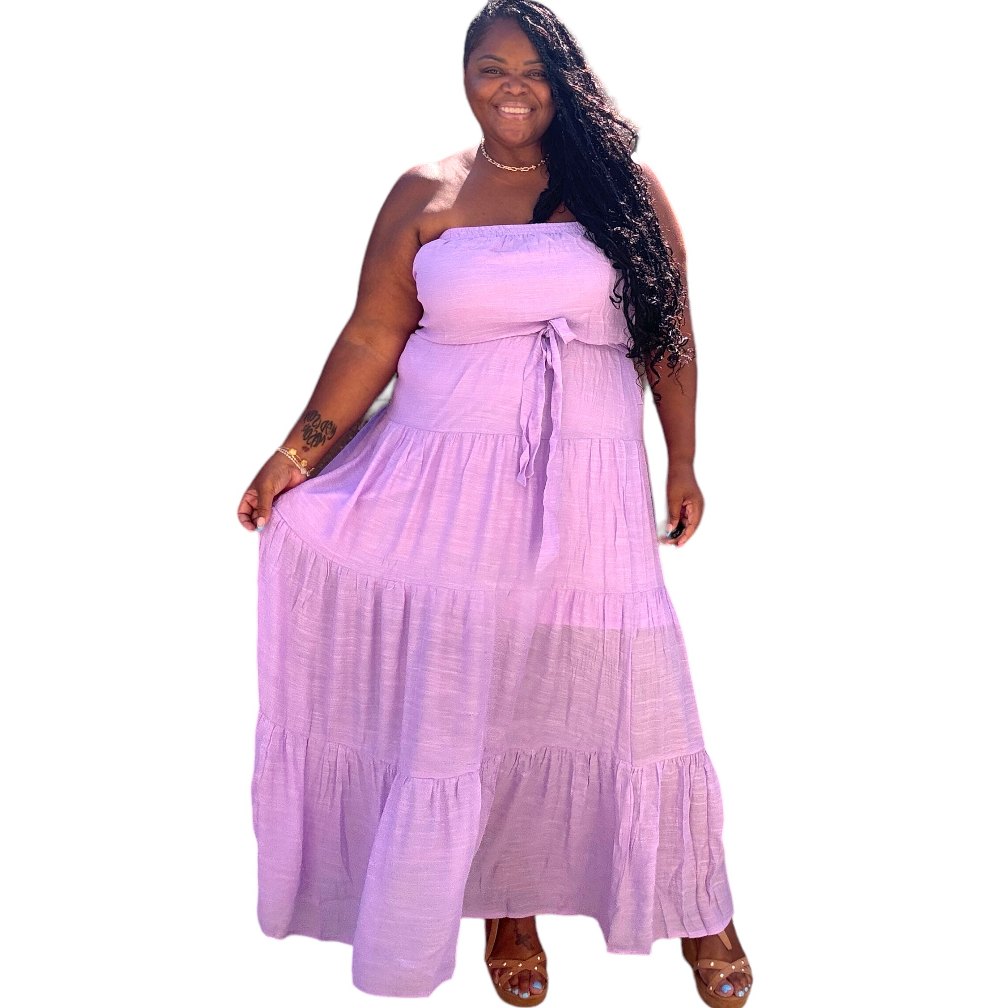 Plus Size Lavender Tube Tiered Maxi Dress - Fabulously Dressed Boutique 