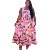 Pink Plus Size Floral Print Babydoll Maxi Dress - Fabulously Dressed Boutique 
