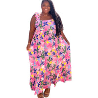 Pink Plus Size Floral Print Babydoll Maxi Dress - Fabulously Dressed Boutique 