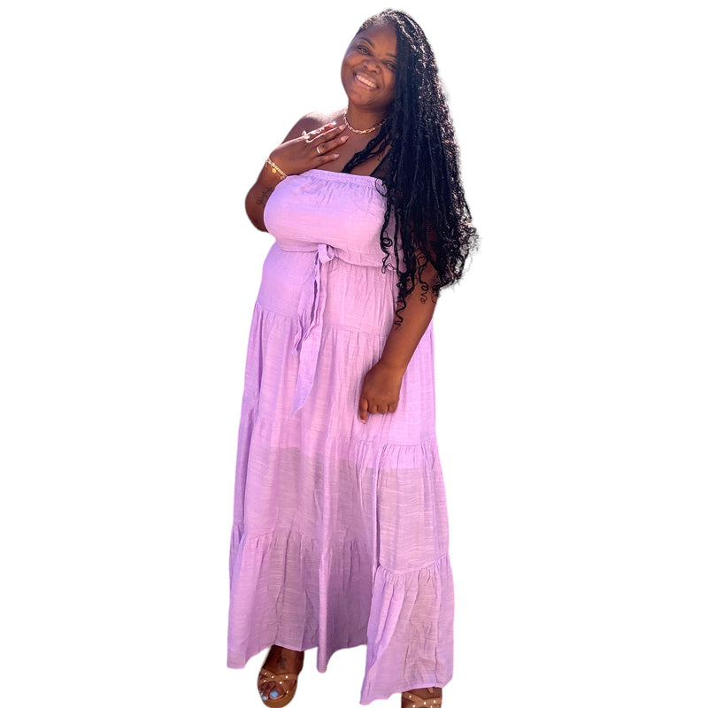 Plus Size Lavender Tube Tiered Maxi Dress - Fabulously Dressed Boutique 