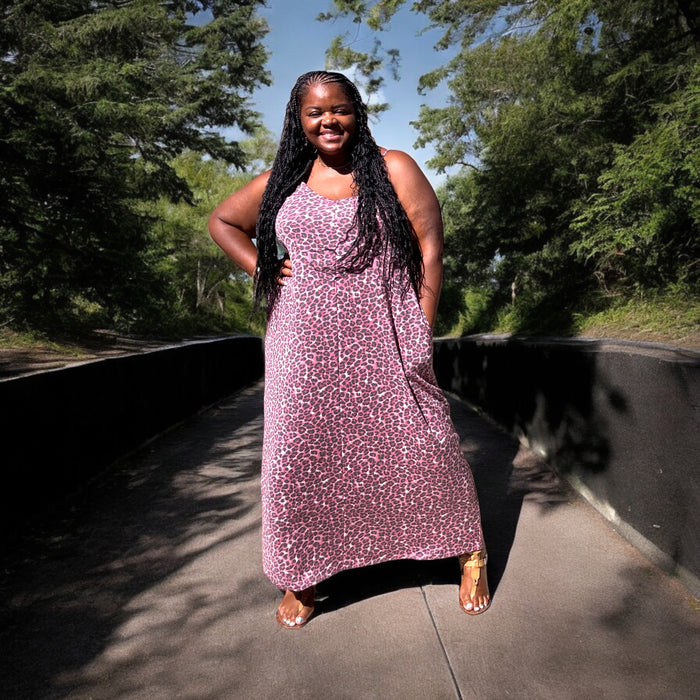 Women's Plus Size Leopard Print Adjustable Strap Maxi Dress - Fabulously Dressed Boutique 