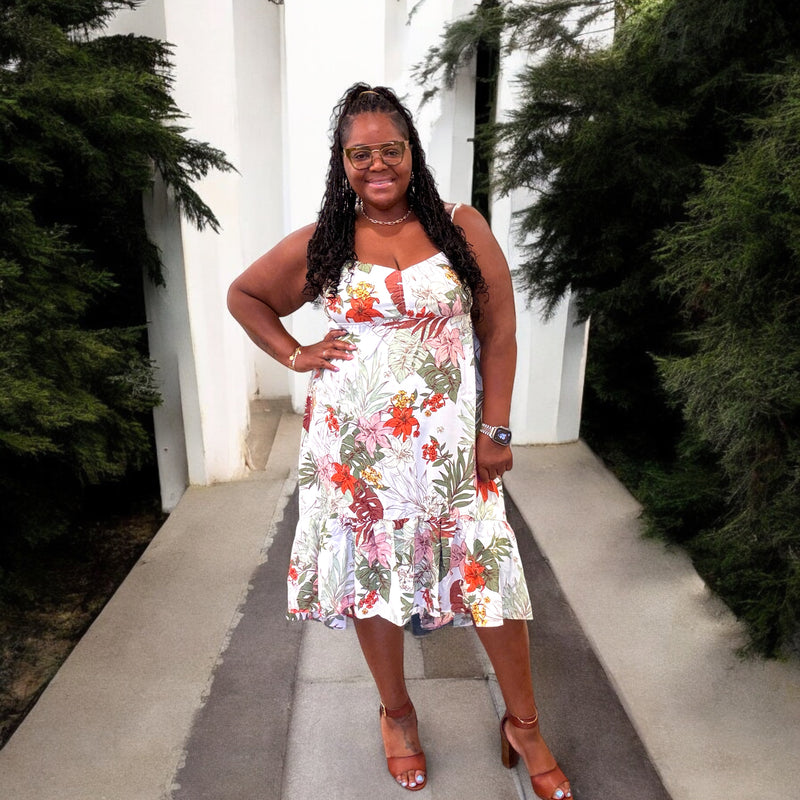 Plus Size Floral Asymmetric Spaghetti Strap Dress - Fabulously Dressed Boutique 