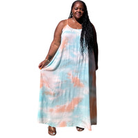 Women's Plus size Strappy Ombre Tie Dye Maxi Dress - Fabulously Dressed Boutique 