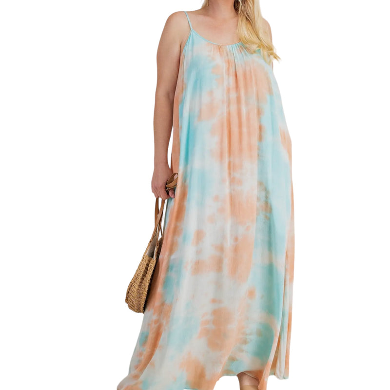 Women's Plus size Strappy Ombre Tie Dye Maxi Dress - Fabulously Dressed Boutique 