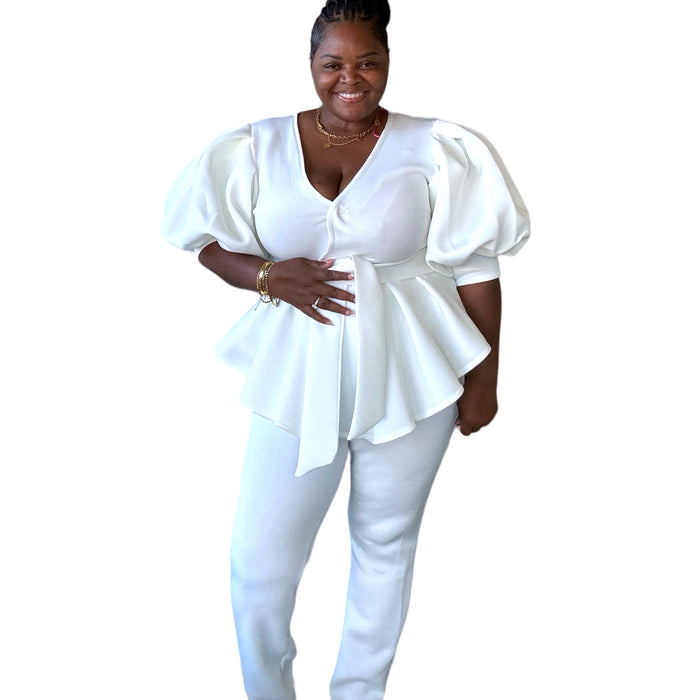 Elegant Women's Plus Size Puff Sleeve Legging Set - Fabulously Dressed Boutique 