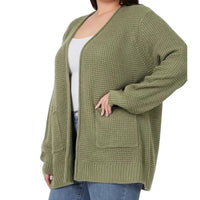 Waffle Open Cardigan Sweater w/ Pockets - Fabulously Dressed Boutique 