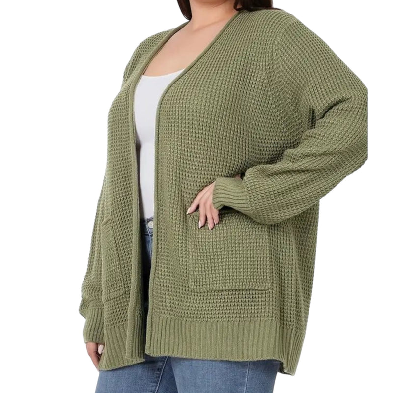 Waffle Open Cardigan Sweater w/ Pockets - Fabulously Dressed Boutique 