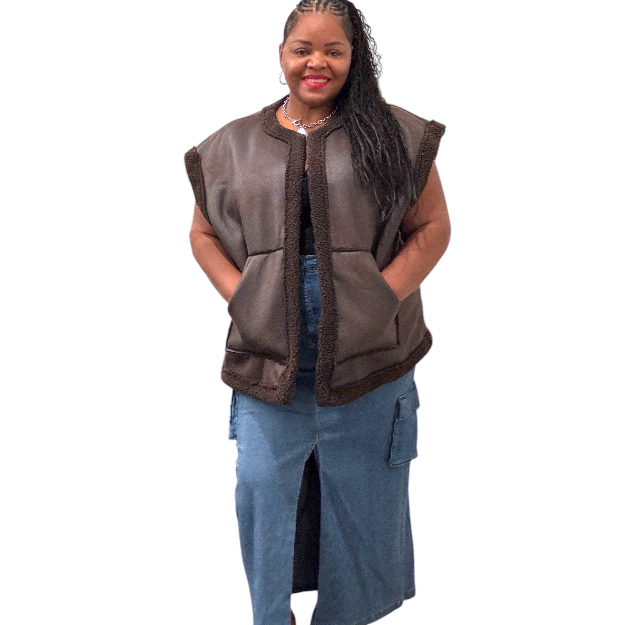 Women's Plus Size Brown Vest